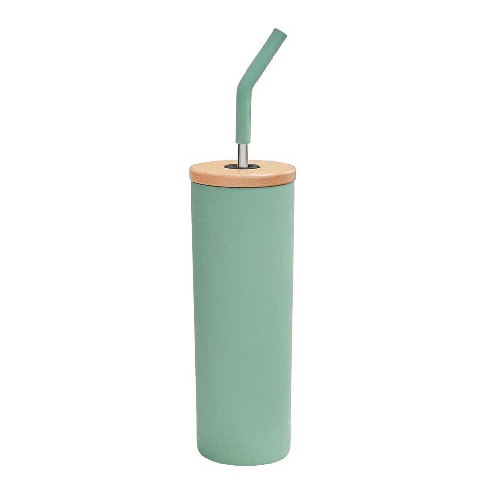 Ly giữ nhiệt Member's Mark Tumbler With Wood Lids And Stainless Steel Straws - Sage, 710ml