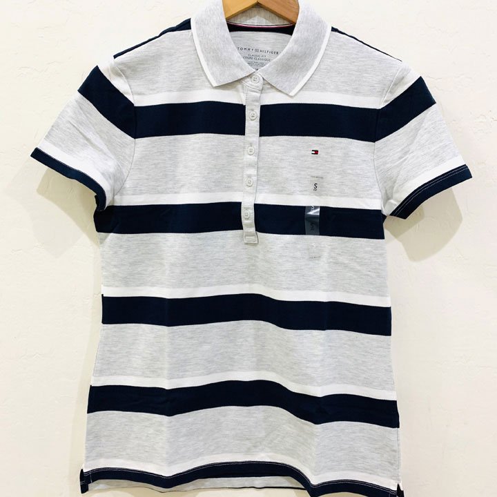 Tommy Hilfiger Classic Fit Stripe Polo Shirt - White/ Black/ Grey, Size XS