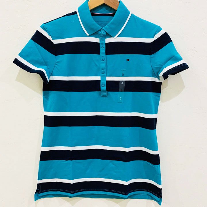 Tommy Hilfiger Classic Fit Stripe Polo Shirt - White/ Black/ Viridian Green, Size M
