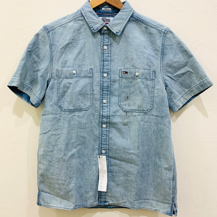Tommy Hilfiger Custom Fit Short Sleeve Denim Shirt - Faded Denim, Size M