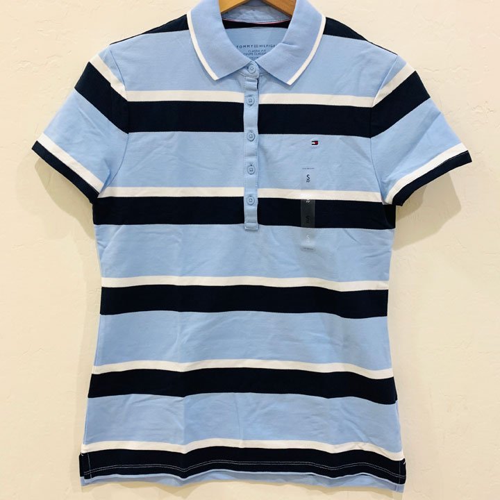 Tommy Hilfiger Classic Fit Stripe Polo Shirt - White/ Black/ Light Blue, Size S