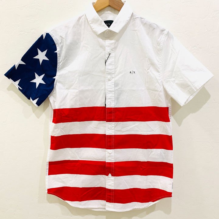 Armani Exchange American Flag Short Sleeve Shirt, Size L