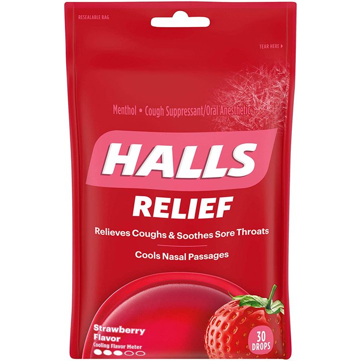 Kẹo ngậm Halls Relief - Strawberry, 30 viên