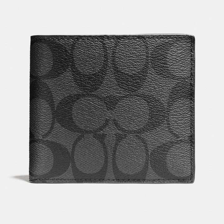 Ví Coach Double Billfold in Signature Canvas, Black/ Charcoal/ Black Antique Nickel