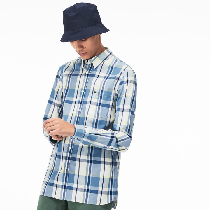 Lacoste Slim Fit Cotton Poplin Shirt - Navy Blue/ Blue/ Light Blue, size 42/L