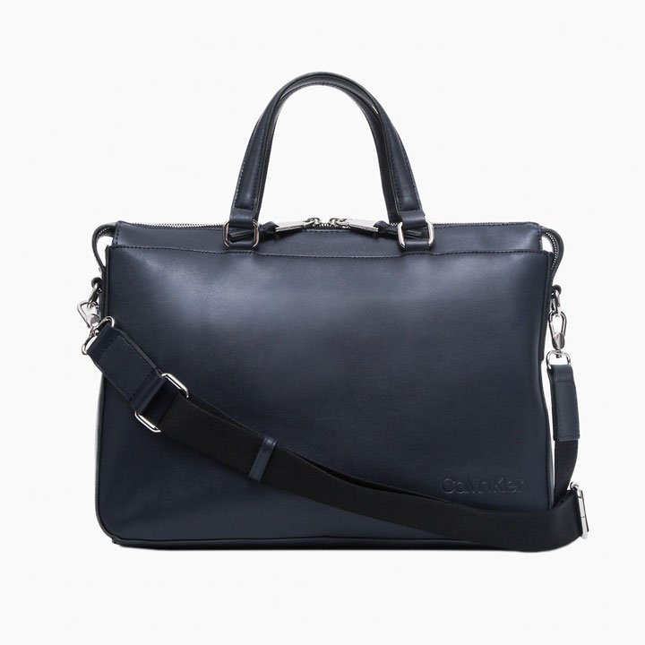 Túi Calvin Klein Refined Leather Slim Briefcase, Dark Navy