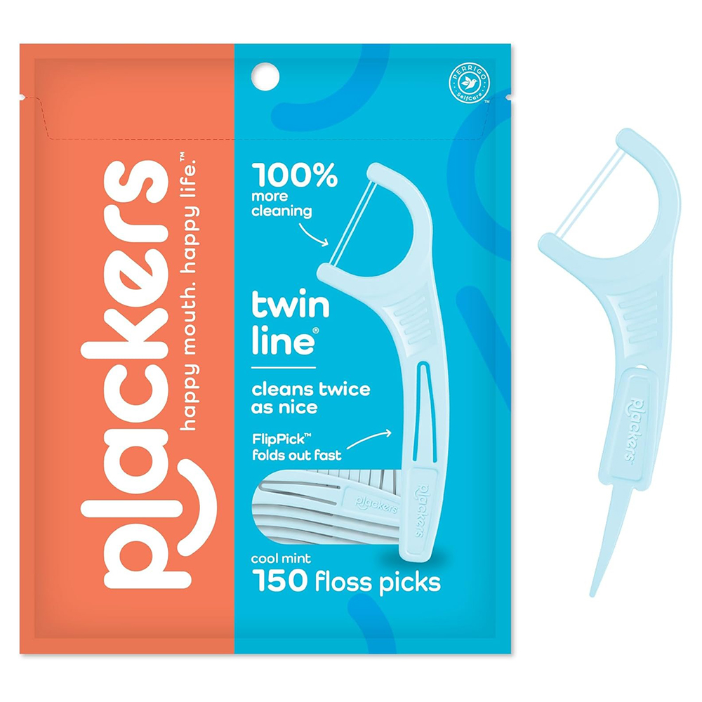 Tăm chỉ nha khoa Plackers Twin-Line Cool Mint, 150 cây