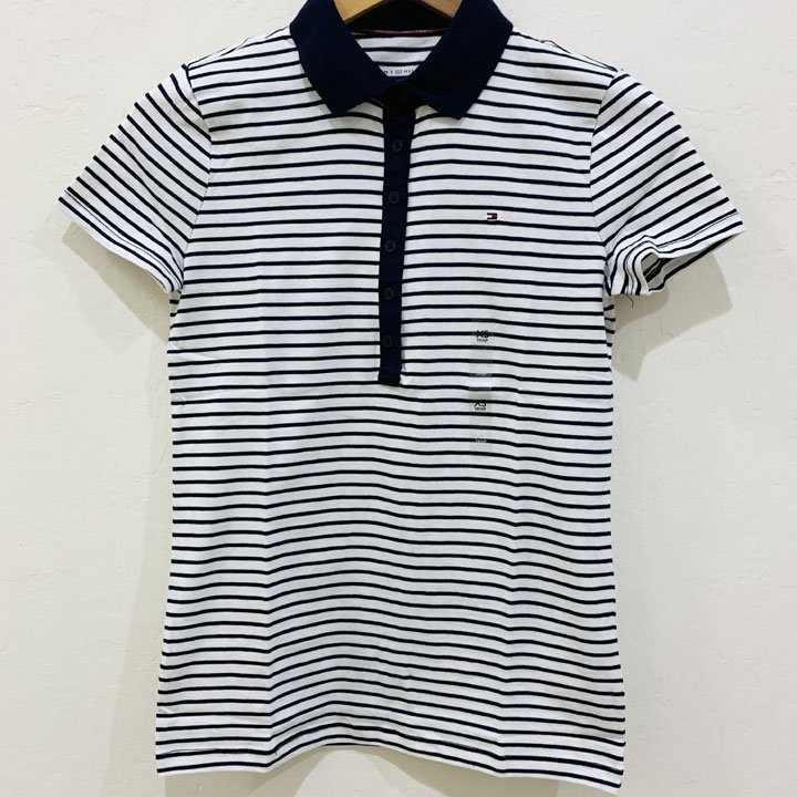 Áo Tommy Hilfiger Striped Stretch Soft Cotton Polo - White/ Sky Captain Stripes, Size XS