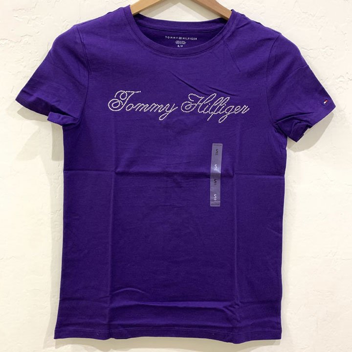 Áo Tommy Hilfiger Beaded Script Logo T-Shirt -  Purple, Size XS