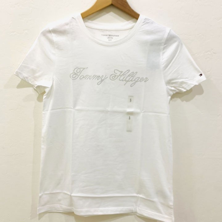 Áo Tommy Hilfiger Beaded Script Logo T-Shirt - White, Size L