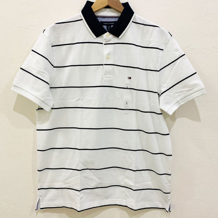 Áo Tommy Hilfiger Custom Fit Stripe Polo Shirt - White Multi, Size L