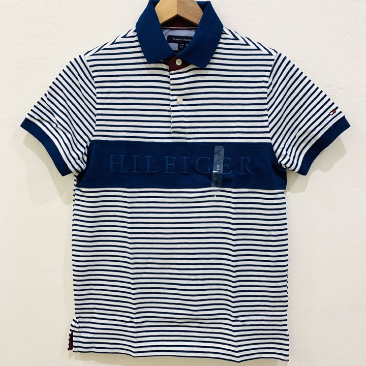 Áo Tommy Hilfiger Slim Fit Stripe Polo Shirt - White/ Teal, Size S