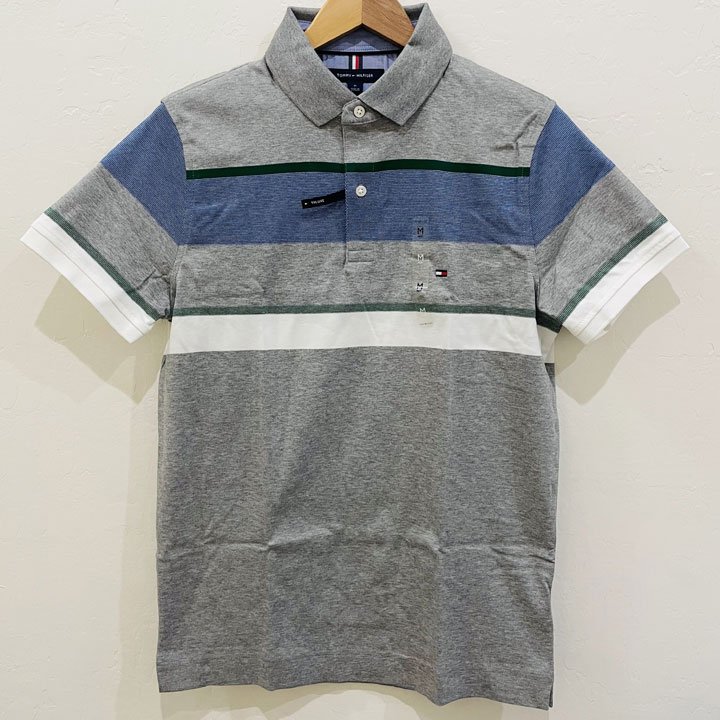 Áo Tommy Hilfiger THLuxe Slim Fit Stripe Polo Shirt - Grey Multi, Size M