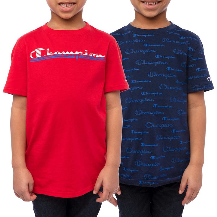 Set 2 áo Champion Youth Short Sleeve Tee - Blue/ Red, size L (14/16)