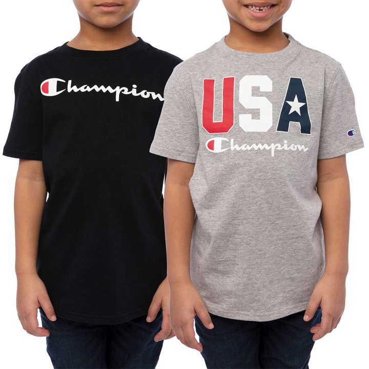 Set 2 áo Champion Youth Short Sleeve Tee - Black/ Grey, size S (7/8)