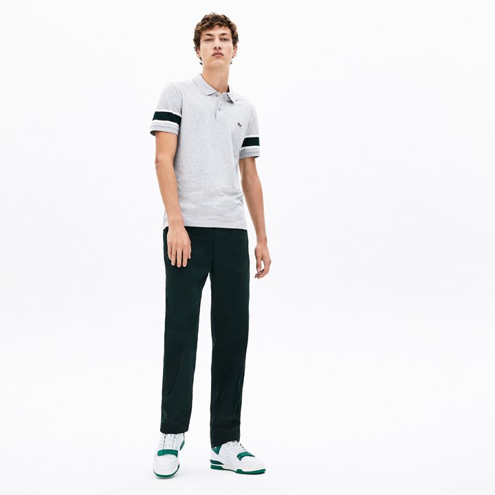 Áo Lacoste Slim Fit Striped-Sleeve Stretch Cotton Piqué Polo Shirt - Grey, size 3/S