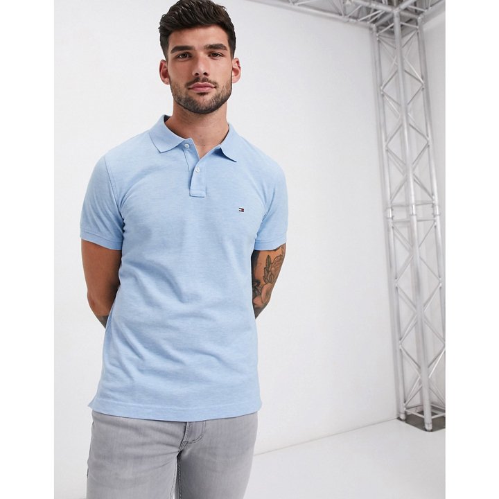 Áo Tommy Hilfiger Slim Fit Solid Polo Shirt - Light Blue, Size L