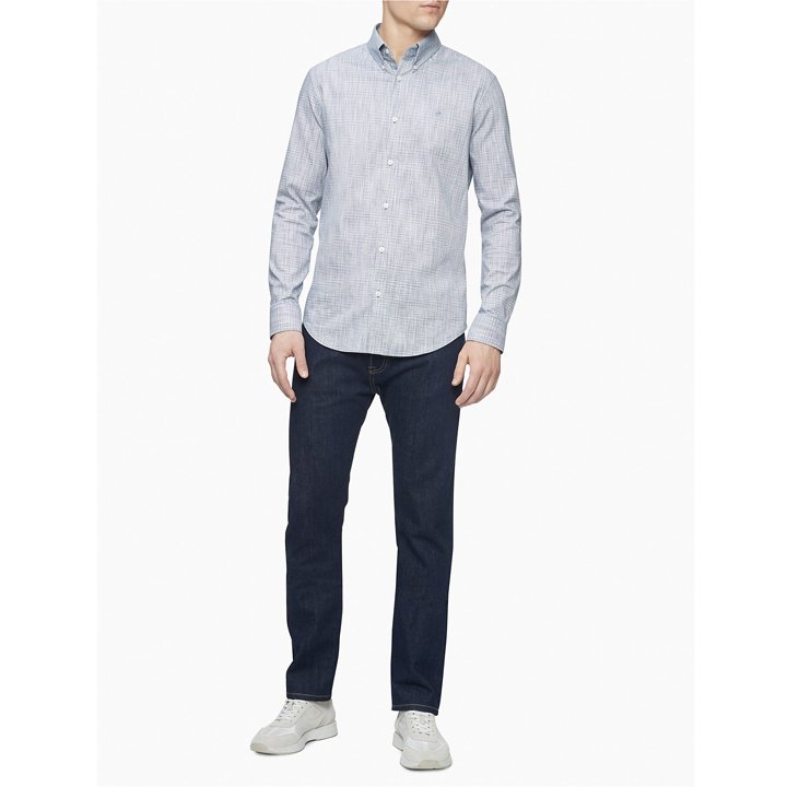 Áo Calvin Klein Stretch Cotton Tweed Pattern Shirt - Shocking Cobalt, size M