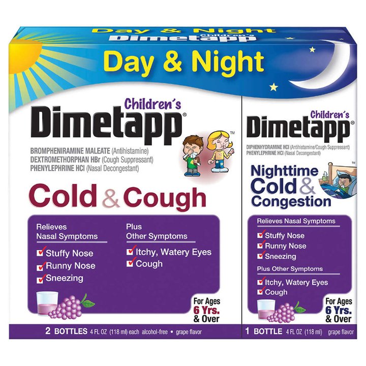 Siro trị cảm và ho Children's Dimetapp Day & Night Cold & Cough Relief, 3 lọ x 118ml