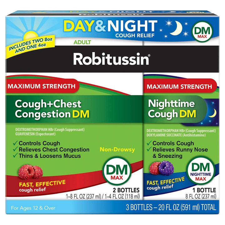 Siro trị ho Robitussin DM Maximum Strength Day & Night Cough Relief, 591ml