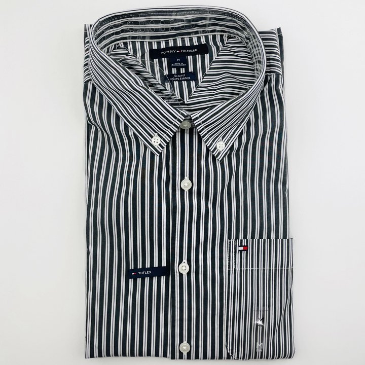 Áo Tommy Hilfiger Slim Fit Stripe Shirt - Grey, Size M