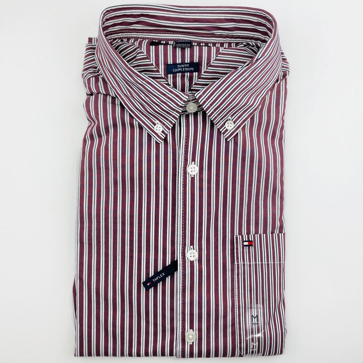Áo Tommy Hilfiger Slim Fit Stripe Shirt - Deep Rouge, Size L
