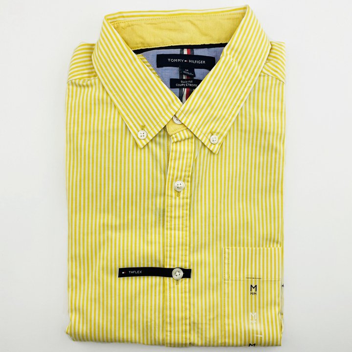 Áo Tommy Hilfiger Slim Fit Stripe Shirt - Yellow, Size L