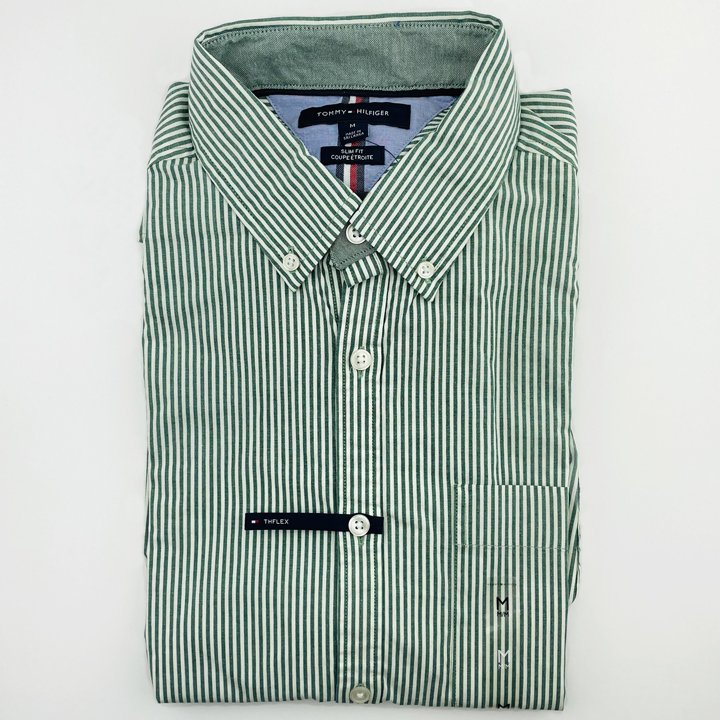 Áo Tommy Hilfiger Slim Fit Stripe Shirt - Green, Size L