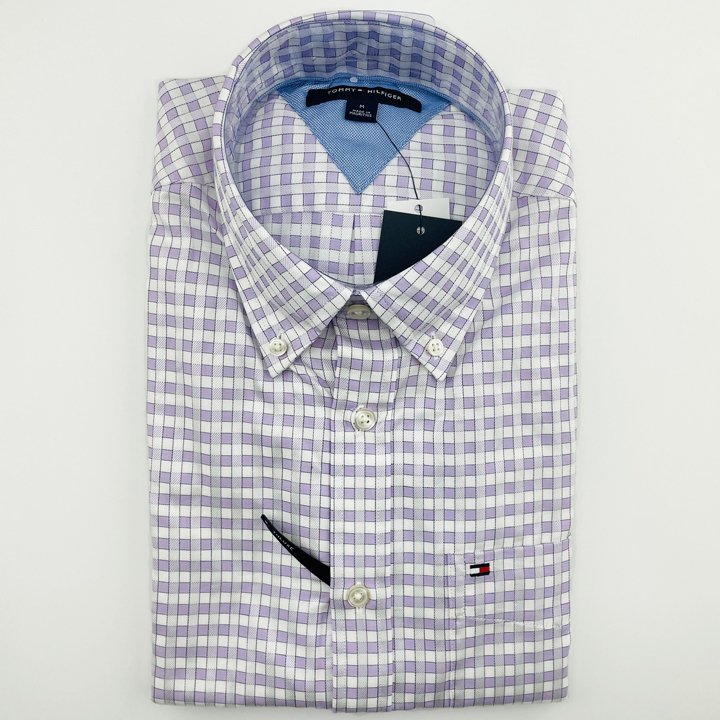 Áo Tommy Hilfiger Regular Fit Gingham Shirt - White/ Light Purple, Size S
