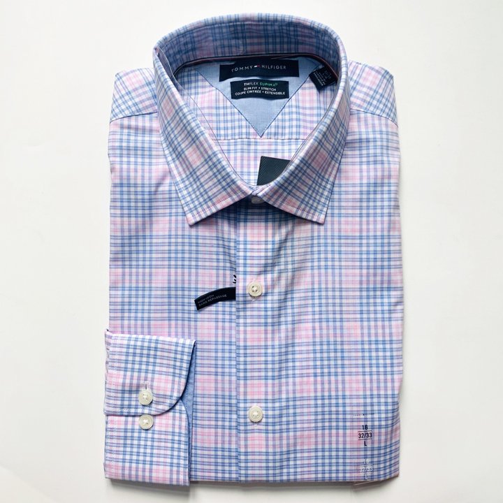 Áo Tommy Hilfiger Slim Fit Check Dress Shirt - Blue/ Light Pink, Size L -16 (32/33)