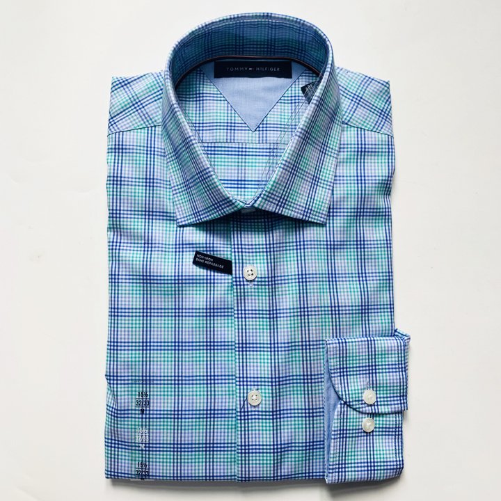 Áo Tommy Hilfiger Gingham Dress Shirt - Blue/ Green Multi, Size M -15 1/2 (32/33)