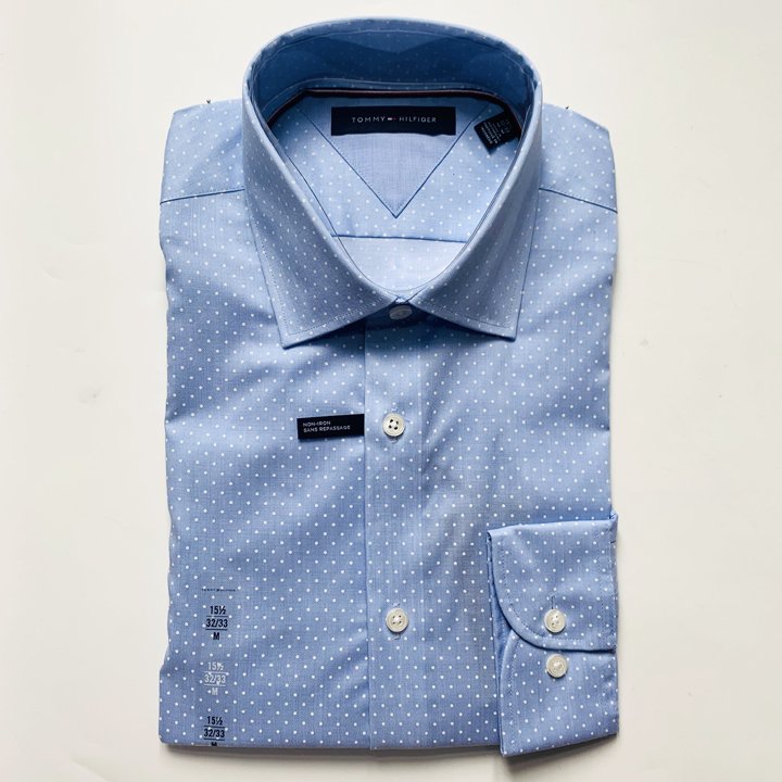 Áo Tommy Hilfiger Dot Dress Shirt - Light Blue/ White, Size M -15 1/2 (32/33)