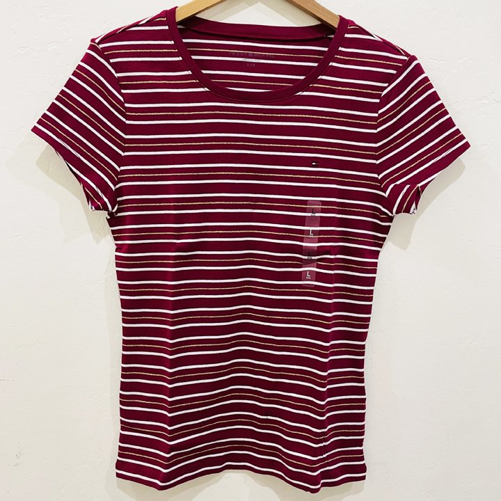 Áo Tommy Hilfiger Stripe Glitter T-Shirt - Berry, Size M