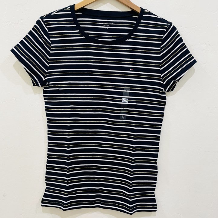 Áo Tommy Hilfiger Stripe Glitter T-Shirt - Black, Size XL