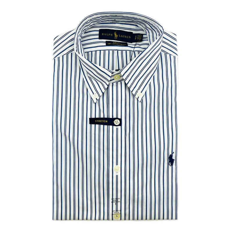 Áo Polo Ralph Lauren Slim Fit Stripe Shirt - White/ Blue Multi, Size S