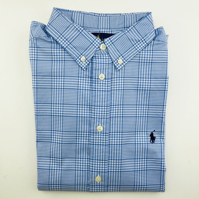 Áo Polo Ralph Lauren Slim Fit Plaid Shirt - Blue/White, Size XL (Boy)