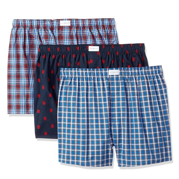 Set 3 quần Tommy Hilfiger Cotton Woven Boxers - Red/Logo/Blue, Size M