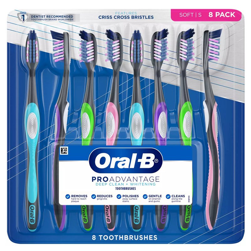 Bàn chải răng Oral-B Pro Advantage Deep Clean + Whitening - Soft, vỉ 8 cái