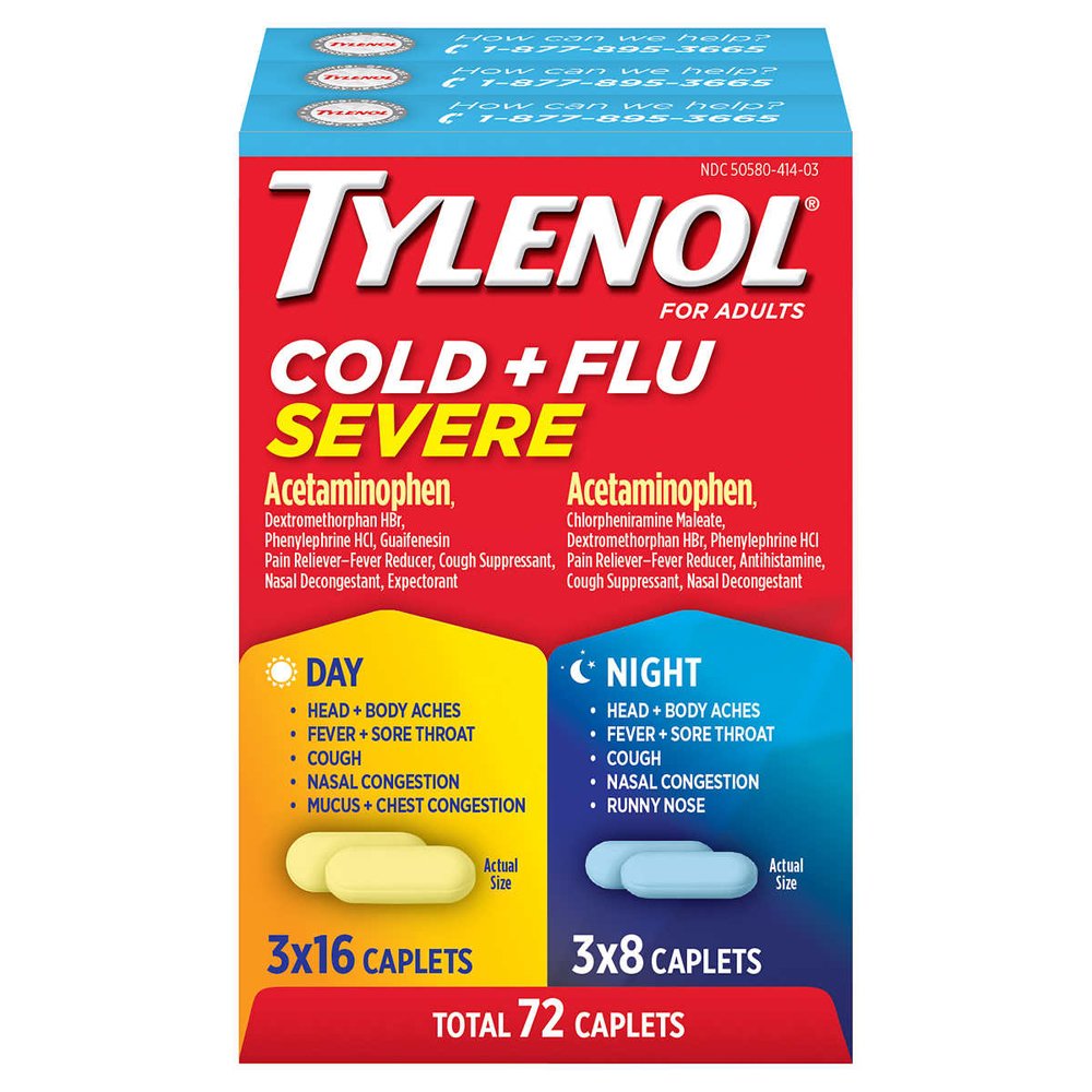 Tylenol Cold & Flu, 72 viên (48 viên ban ngày + 24 viên ban đêm)