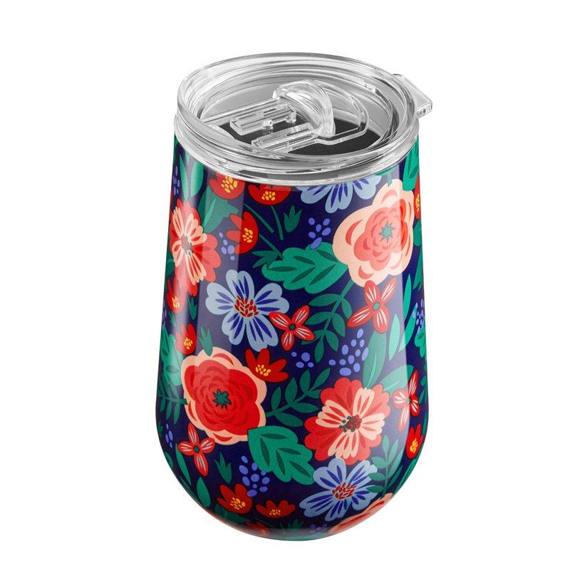 Ly giữ nhiệt Member's Mark Stainless Steel Insulated Vacuum with Lids - Navy/Floral, 473ml