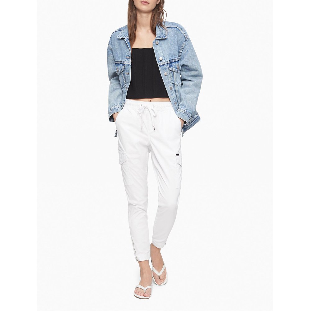 Calvin Klein Jeans Stretch Twill Drawstring Cargo Pants - White, Size S