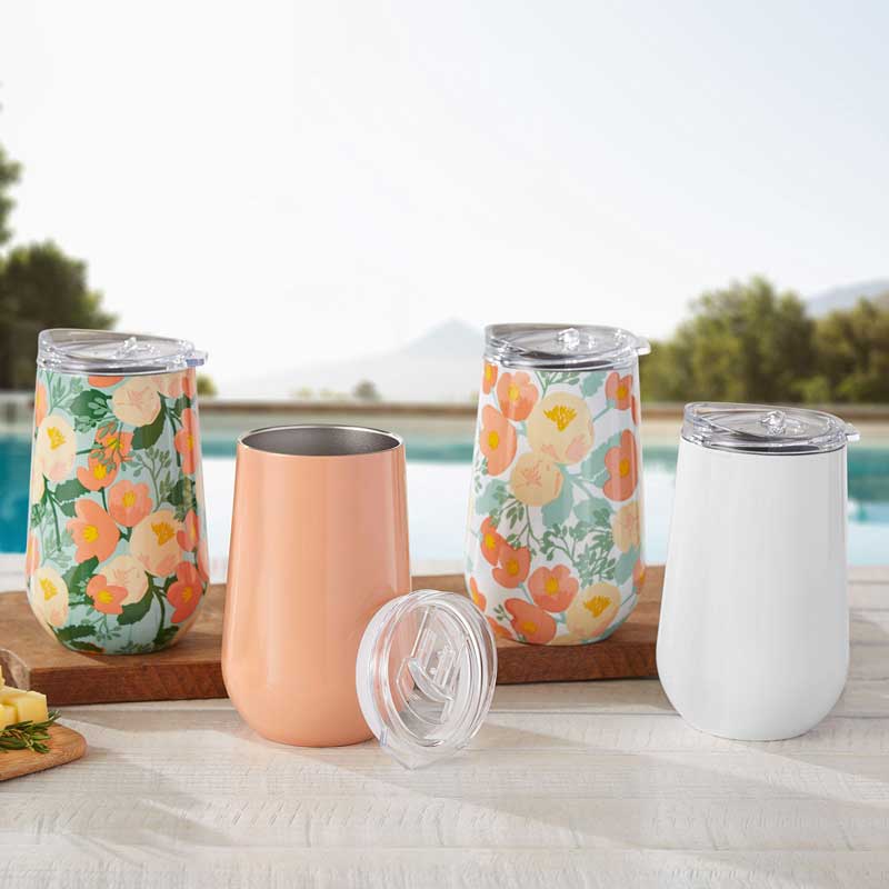 Set ly giữ nhiệt Member's Mark Stainless Steel Insulated Vacuum with Lids - Orange Floral, 4 x 473ml