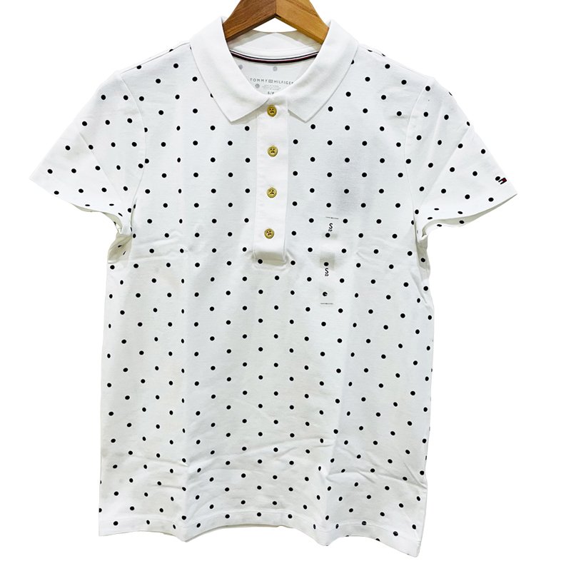 Áo Tommy Hilfiger Polka Dot Stretch Cotton Polo Shirt - White/Navy, Size L