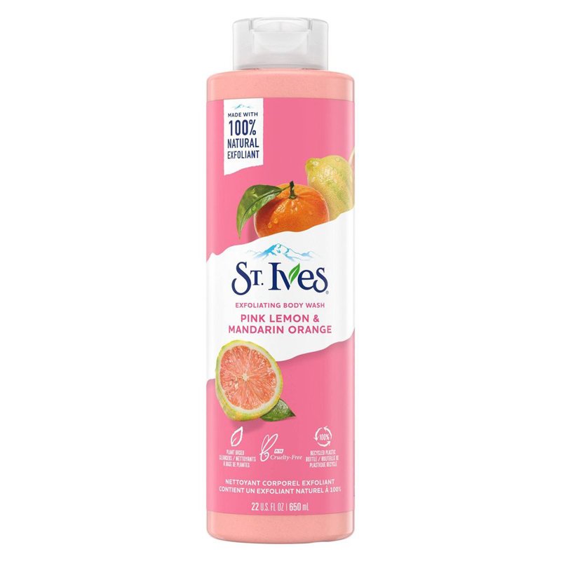 Gel tắm + tẩy tế bào St.Ives - Pink Lemon & Mandarin Orange, 650ml