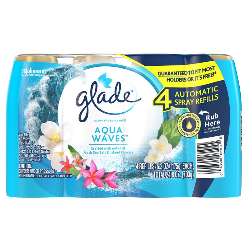 Bộ tinh dầu thơm Glade Automatic Spray Refills - Aqua Waves, 4 x 175g