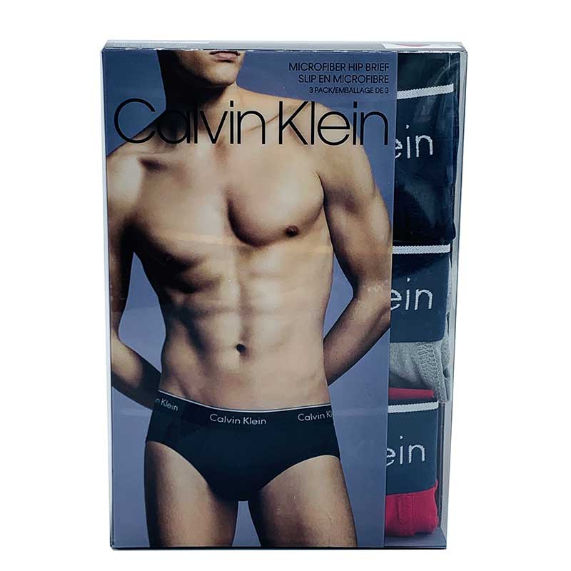 Set 3 Calvin Klein Microfiber Hip Brief - Red/Grey/Navy, Size S