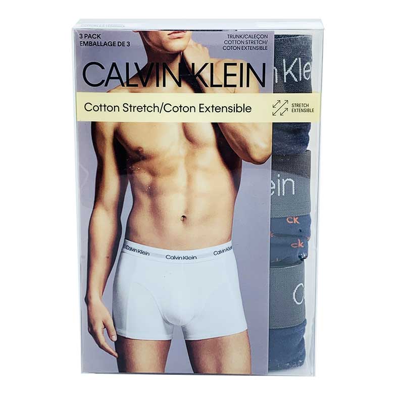 Set 3 Calvin Klein Cotton Stretch Trunks - Navy, Size S
