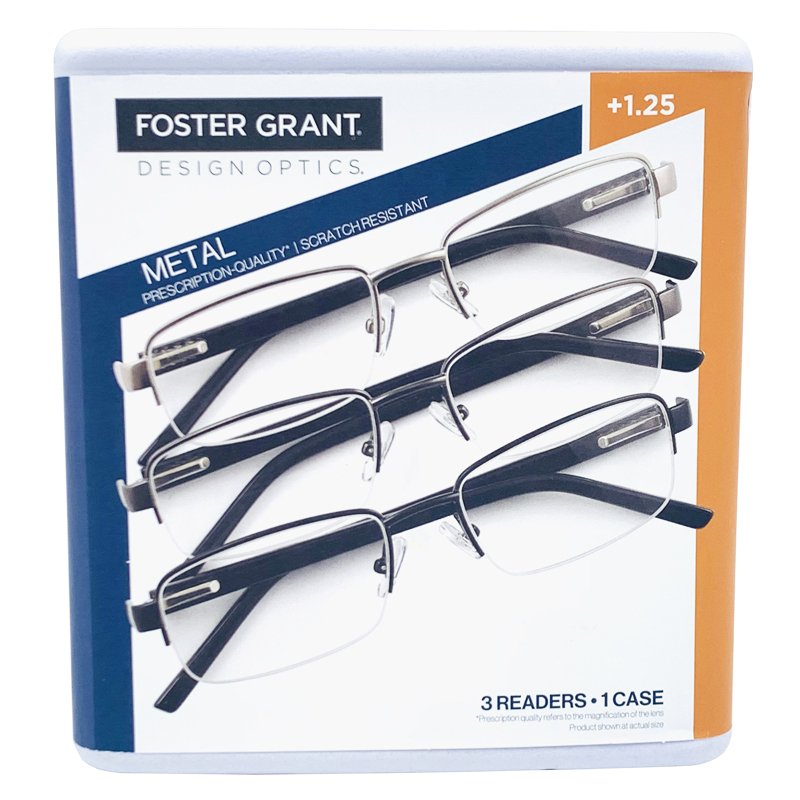 Set 3 gọng kính Foster Grant Design Optics Metal +1.25, Black/Grey/Silver