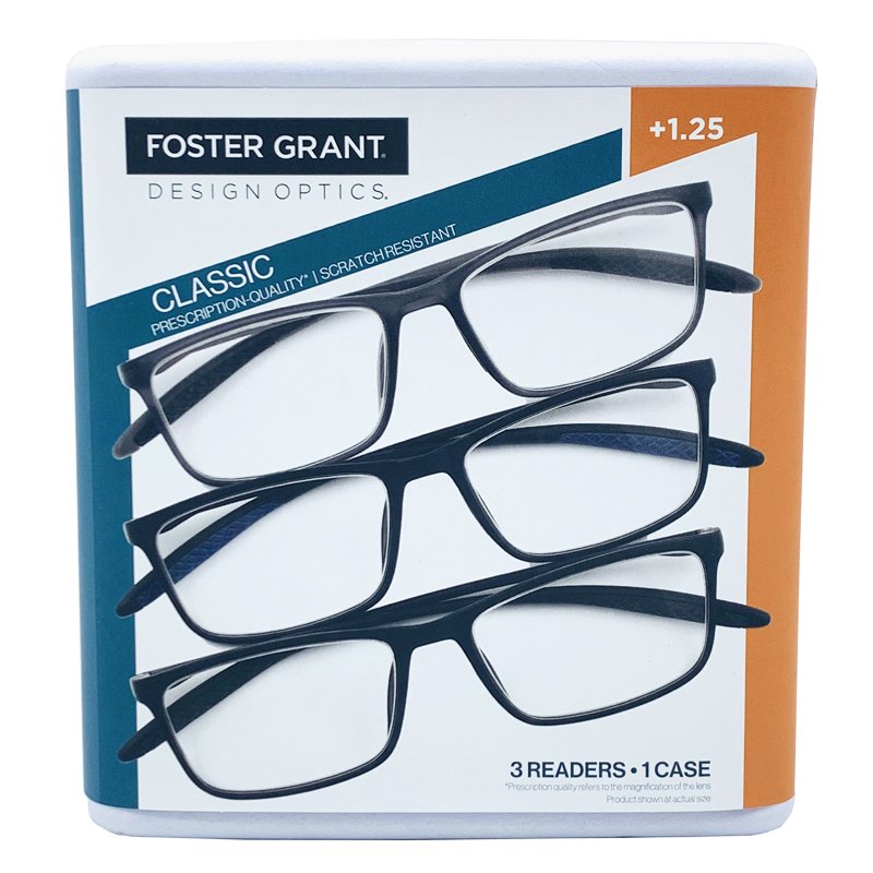 Set 3 gọng kính Foster Grant Design Optics Classic +1.25, Black