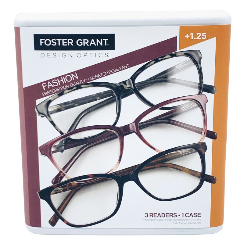 Set 3 gọng kính Foster Grant Design Optics Fashion, Charcoal/Purple/Tortoise